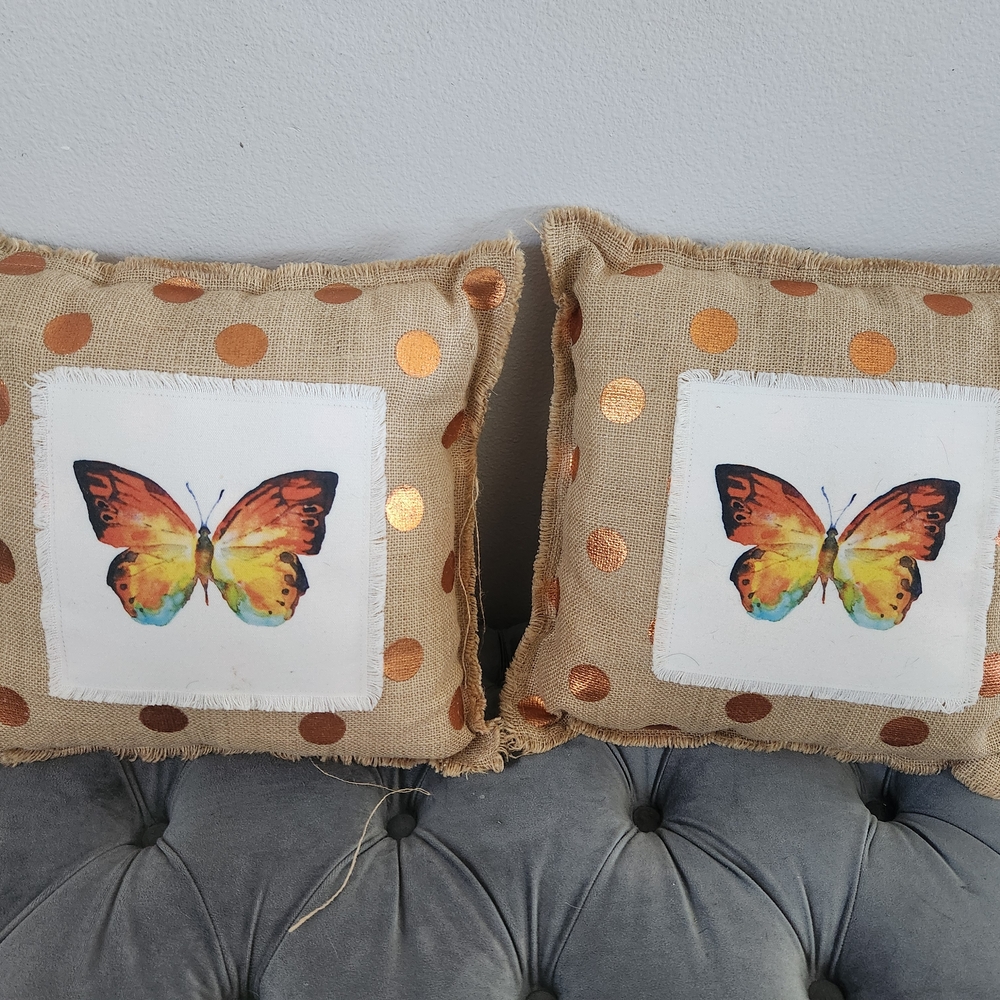 Butterfly Accent Pillow Set with Copper Polka Dots
